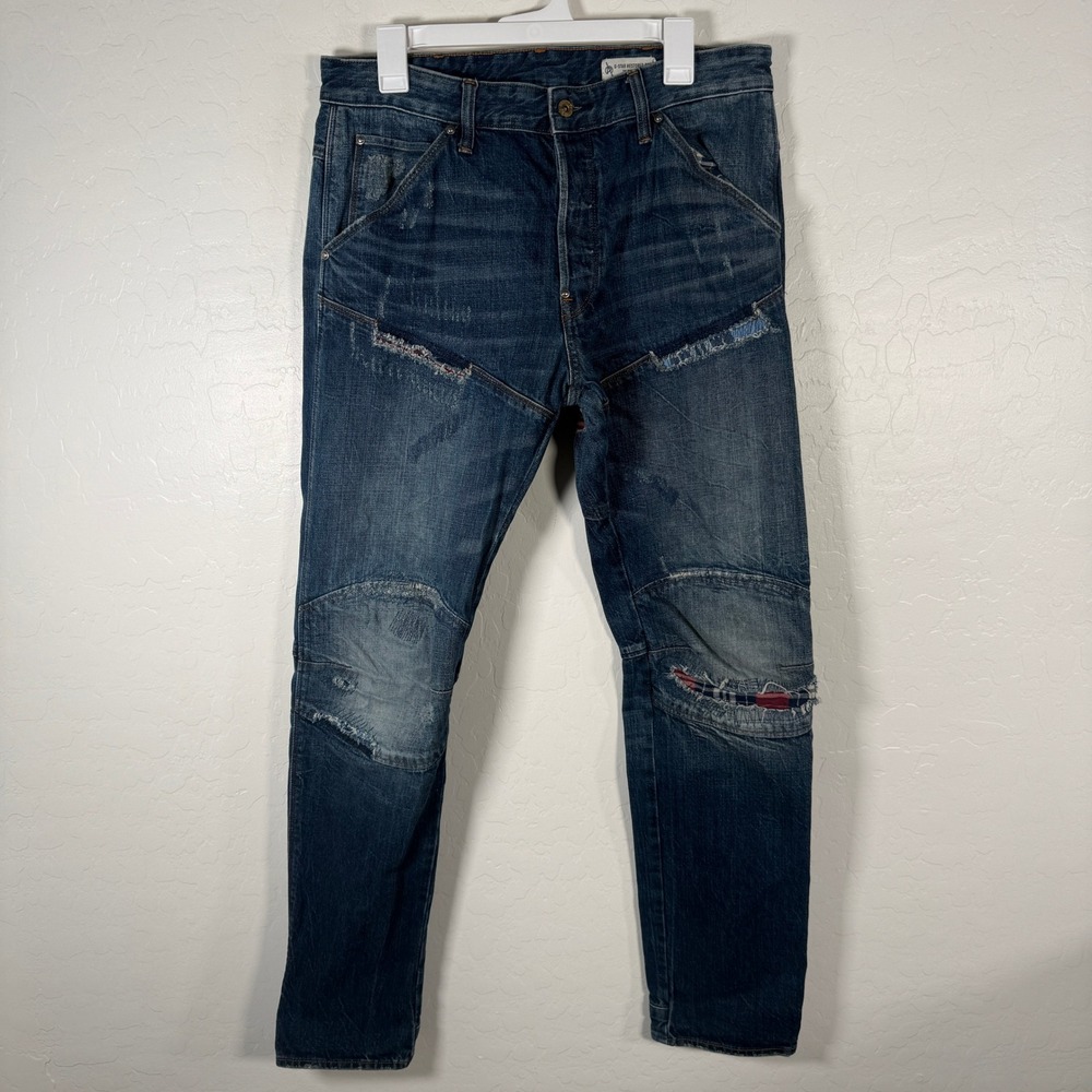 G-Star RAW Jeans 5620 3D Straight Tapered‎ Mens 33x34 Blue Restored Distressed